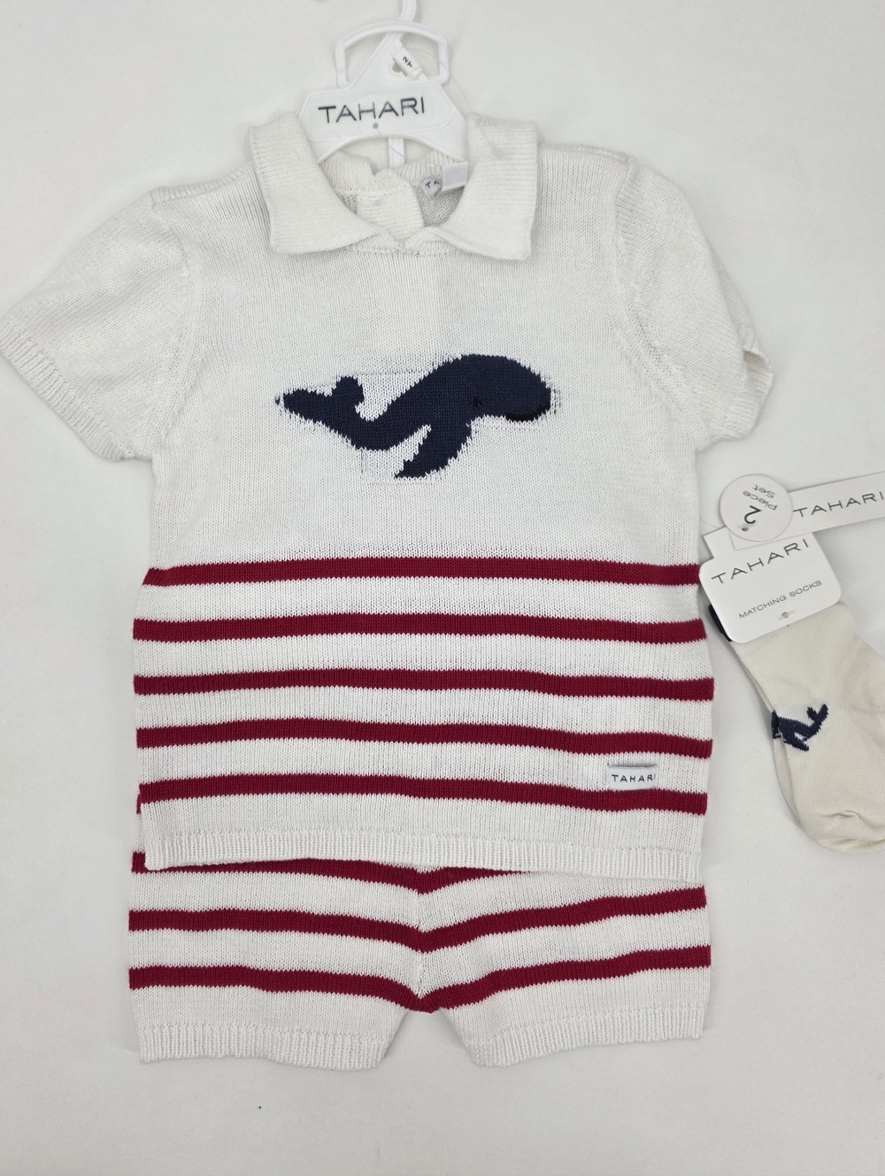 Tahari White Navy and Red Striped Knit Baby Matching Set Size 2T NWT